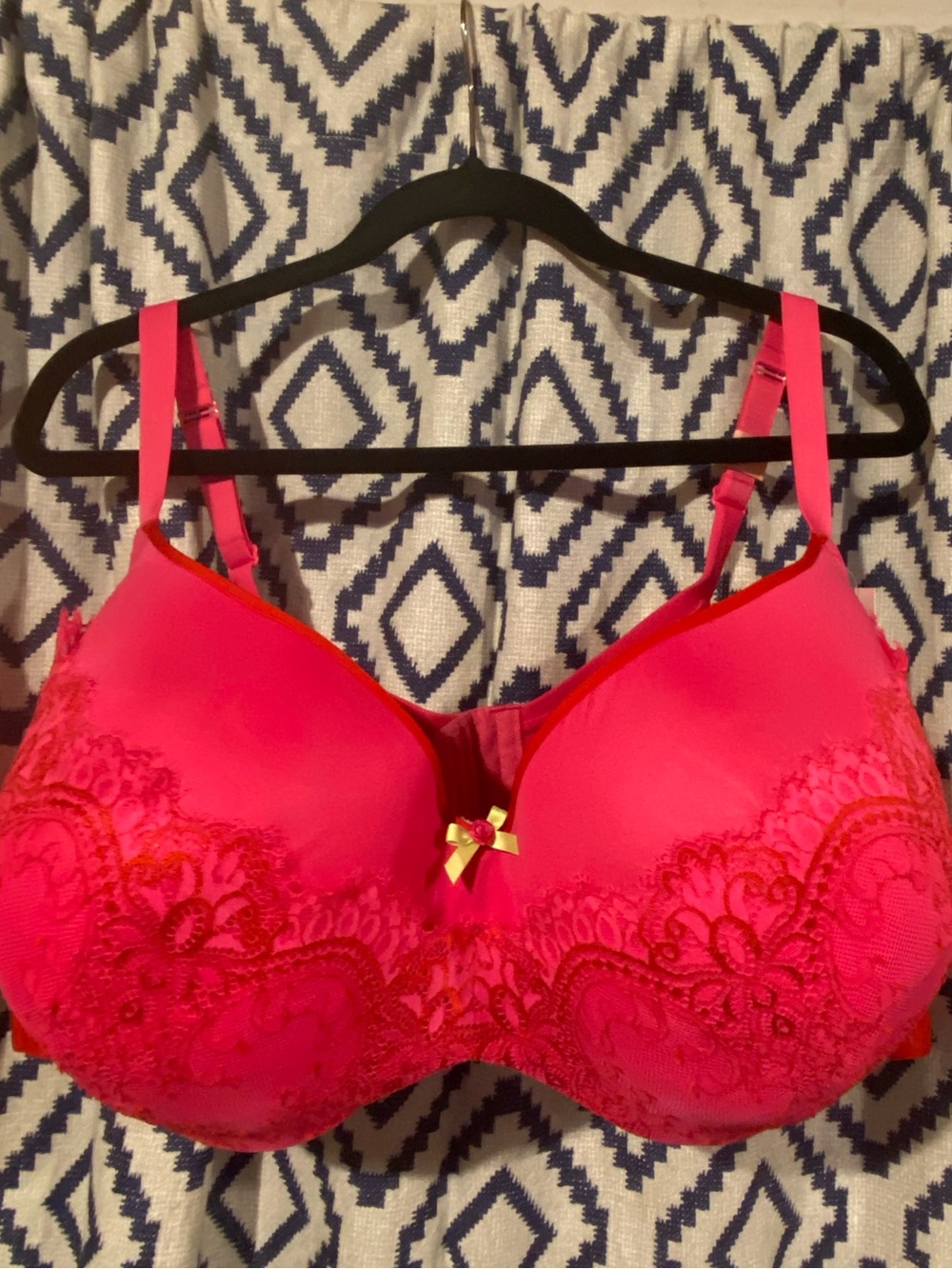 Cacique Bright Pink Lace Underwire Bra with Bow 54DD plus size NWT